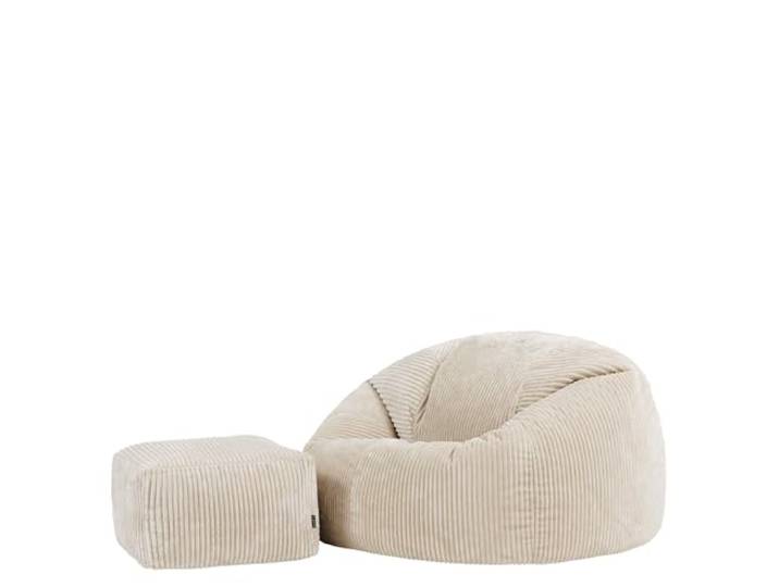 Icon Kingston XXL Sitzsack Cord und Hocker mit Füllung, Beige