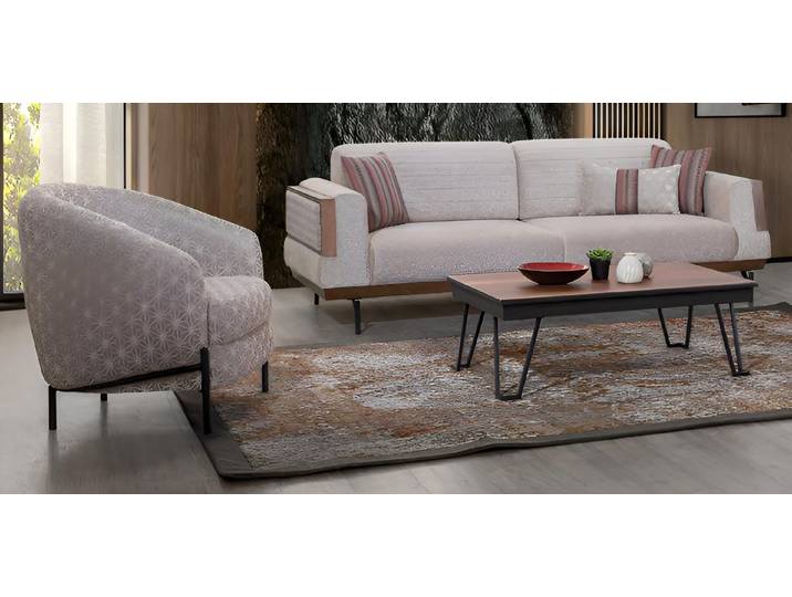 JVmoebel Polstergarnitur Premium-Sofa-Set Modernes Interieur Holzrahmen Abgerundete Rückenlehne, (3-tlg)