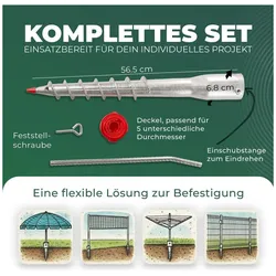 Novatool, Sonnenschirmständer, 4x Eindrehbodenhülsen-Set für Rohre mit Ø 26 - 65 mm, Bodenhülse Sonnenschirm Pfostenträger