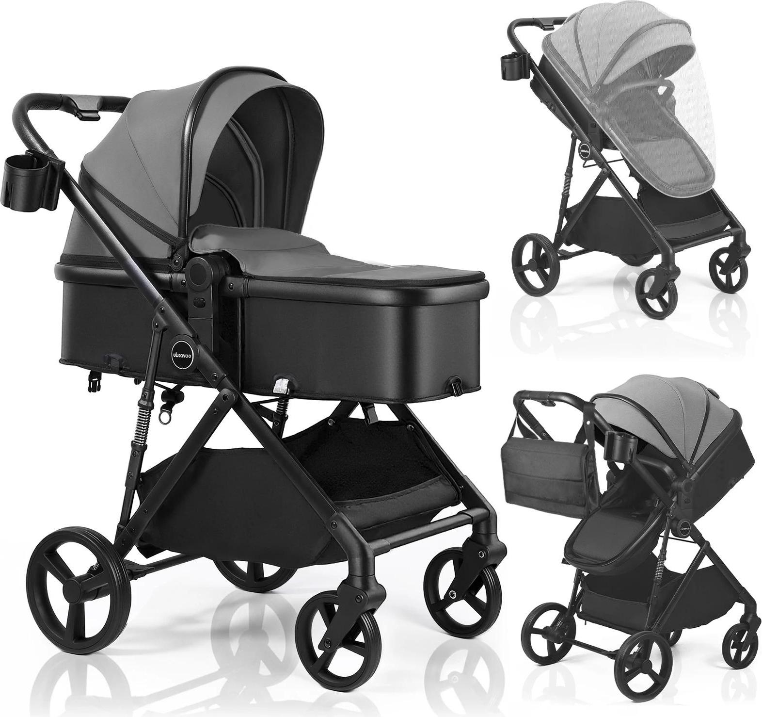 2-in-1 Kinderwagen - Kombikinderwagen/Reisesystem - Klappbar - Wendesitz - Verstellbares Verdeck - Großer Einkaufskorb - Ab 12 Monaten - Dunkelgrau