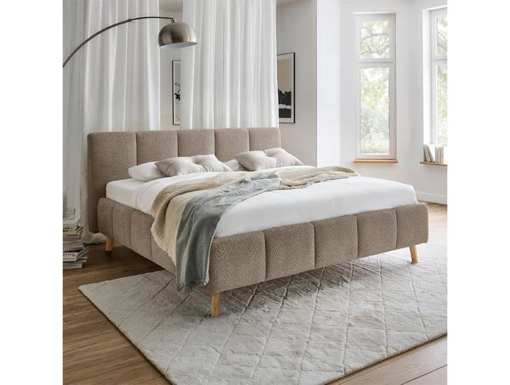 Polsterbett Mavio Komfort Bouclé 180x200cm Braun skandinavisch, Mit Kopfteil