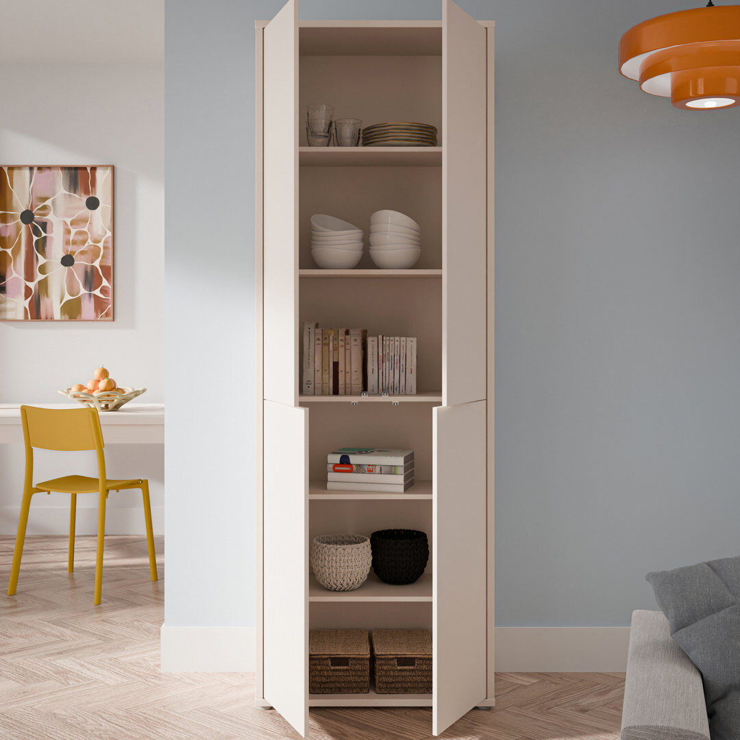 Brayden Studio Chadwic Modern minimalistic cabinet unit for utility or living rooms, shelved interior, 4-door, engineered wood, beige, 74.5 cm W x 214.3 cm H x 34.9 Beige 214.3cm H X 74.5cm W X 34.9cm D