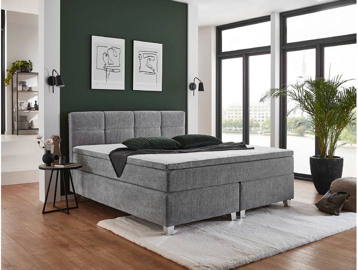 Lit boxspring 180 x 200cm Tissu structuré Argenté