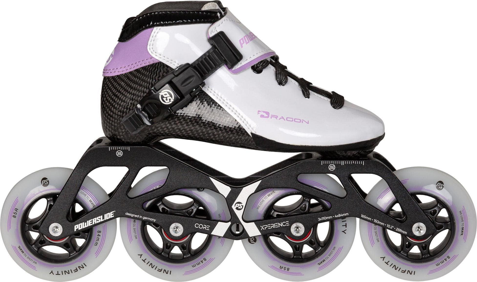 Powerslide Dragon White 84 Kinder Karbon Inline Skate, für Racing, 2in1 Alu Frame, Infinity Rolle, ABEC 9