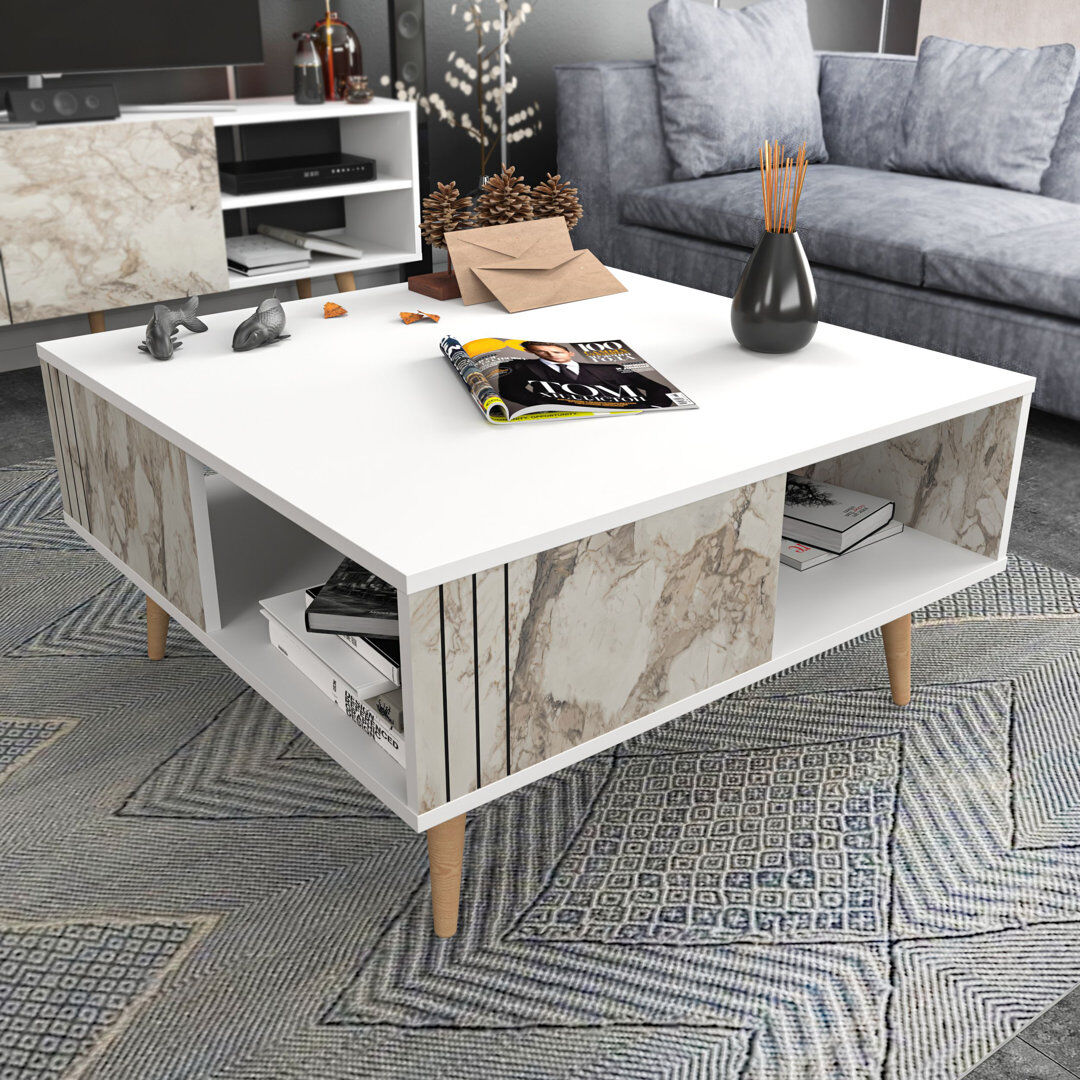 Blue Elephant Aidtya Coffee Table with Storage White/White/Brown 46.5cm H X 89.4cm W X 89.4cm D