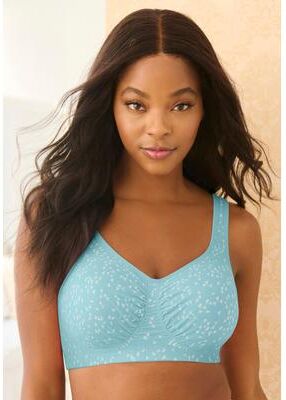 Plus Size Women's Wireless Leisure Bra by Comfort Choice in Pale Ocean Birds (Size 50 DDD)