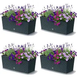 Prosperplast 4x Blumenkasten inkl. Bewässerung Balkonkasten Blumentopf Anthrazit