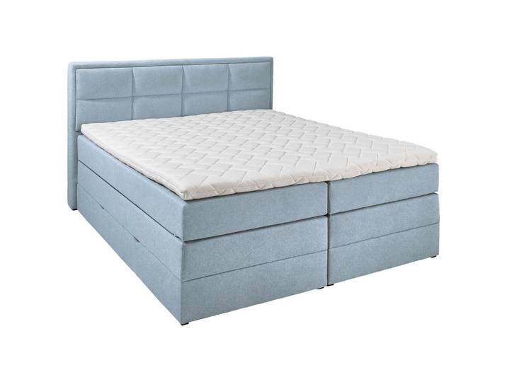Boxspringbett, Türkis, 200x200 cm, Textil, Bettkasten & Federkernmatratze, Modern, CARRYHOME