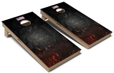 Skip's Garage Metal Skull Beret Cornhole Board Set