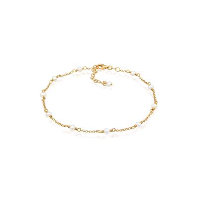 Fußkette ELLI "Fußschmuck Fußkette mit Süßwasserzuchtperle 925 Silber" Gr. 22, gold, Fußketten, Damen, Silber 925 (Sterlingsilber)