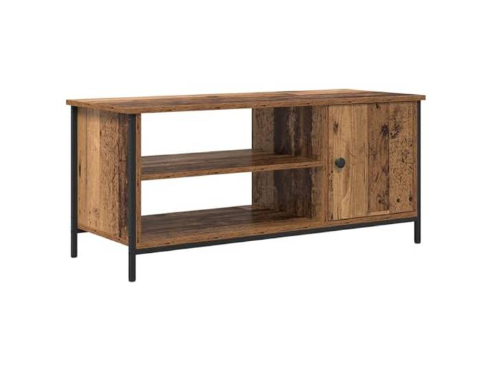 hliofuir TV-Schrank Altholz-Optik 100x40x45 cm Lowboard aus Holzwerkstoff Fernsehmöbel für Wohnzimmer und Schlafzimmer mit robuster Stahl-Basis und praktischem Stauraum hinter der Schranktür.