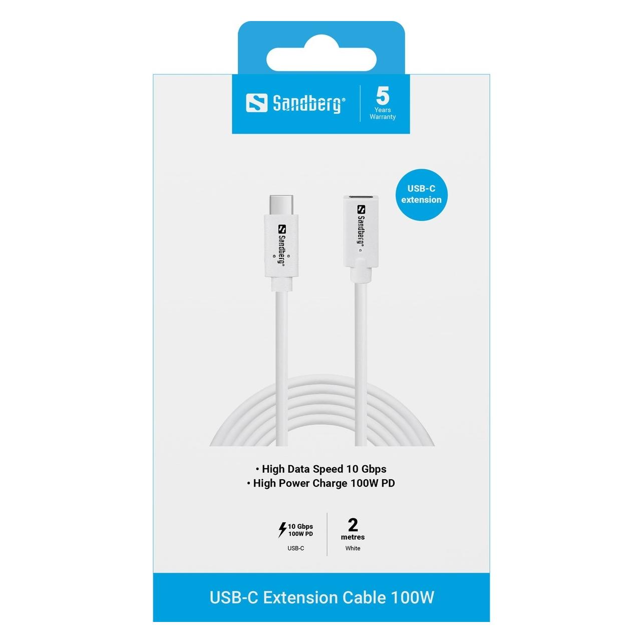 Sandberg USB C - USB C (2 m, USB 3.2 Gen 2, 100 W) (136-55)