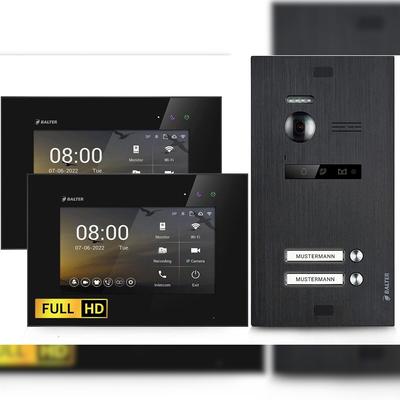 HD Video Türsprechanlage für 2 Familienhaus, 2 x Monitore, Balter EVO HD Black