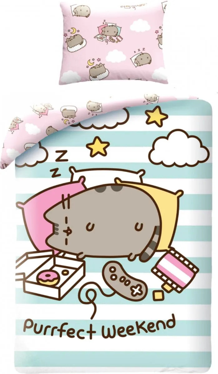 Pusheen dekbedovertrek Purfect weekend voor kinderen, 140 x 200 cm, katoen