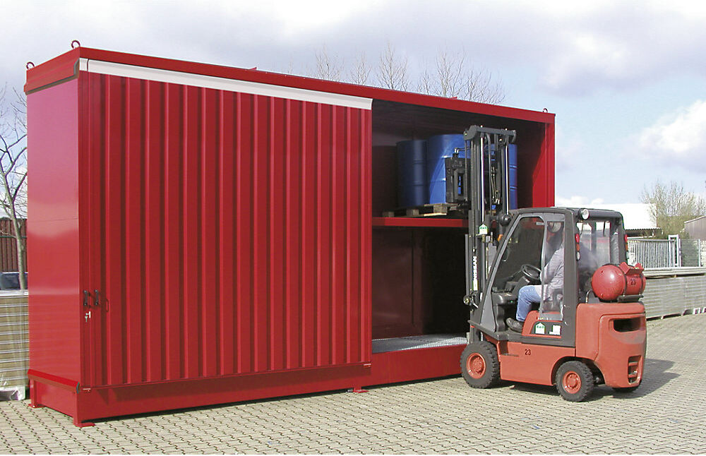 Gefahrstoff-Regalcontainer, Kapazität 32 x 200-l-Fässer, rot eurokraft pro