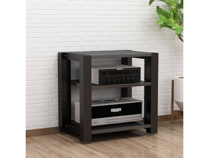 Verstellbares AV Rack 2/3/4/5 Ebenen, Verstärkerständer aus Stahl und Holz Verstellbare Fachböden, AV Geräte Rack, Verstärkerständer, Audio Rack, Stahl-Holz-Konstruktion, Mehrstufige Ablage