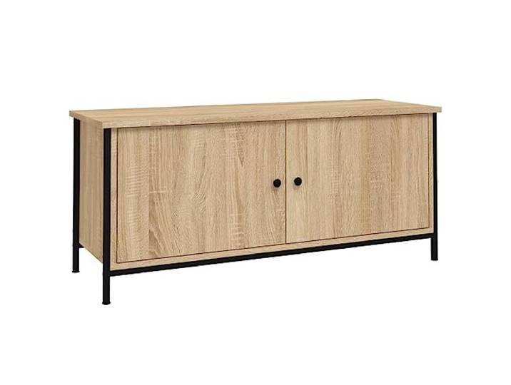GHVBNMF TV-Schrank Sonoma-Eiche 102x35x45 cm Lowboard Holzwerkstoff Stilvolles Mediencenter für Wohnzimmer und Schlafzimmer mit 4 Fächern und robusten Metallfüßen für extra Stabilität.