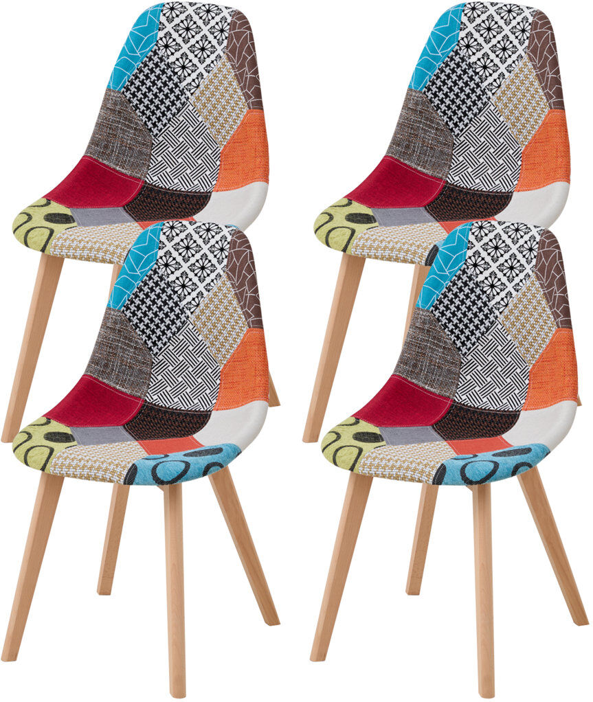 Norden Home 40.5cm Patchwork Linen Nordic style Dining Chairs with Solid Wood Legs Multicolor 84.5cm H X 44cm W X 47cm D
