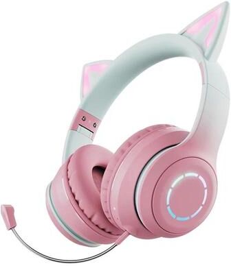United Cat Ear Bluetooth Headphones With RGB Lights And Detachable Mic pink