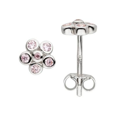 Paar Ohrstecker JOBO "Ohrringe Silberohrringe Blume 6 mm", rosa (silber 925, rosa), Ohrringe, Damen, Silber 925 (Sterlingsilber), 925 Silber rhodiniert mit 12 Zirkonia rosa