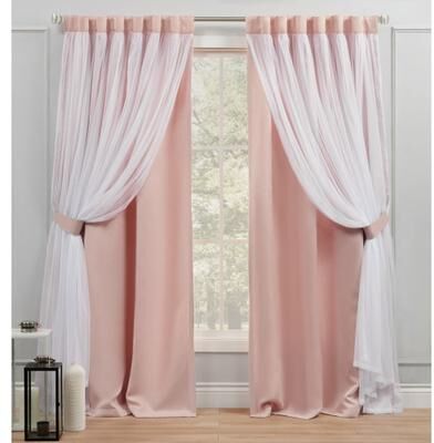 ATI Home Catarina Layered Solid and Sheer Hidden Tab/Rod Pocket Top Curtain Panel Pair