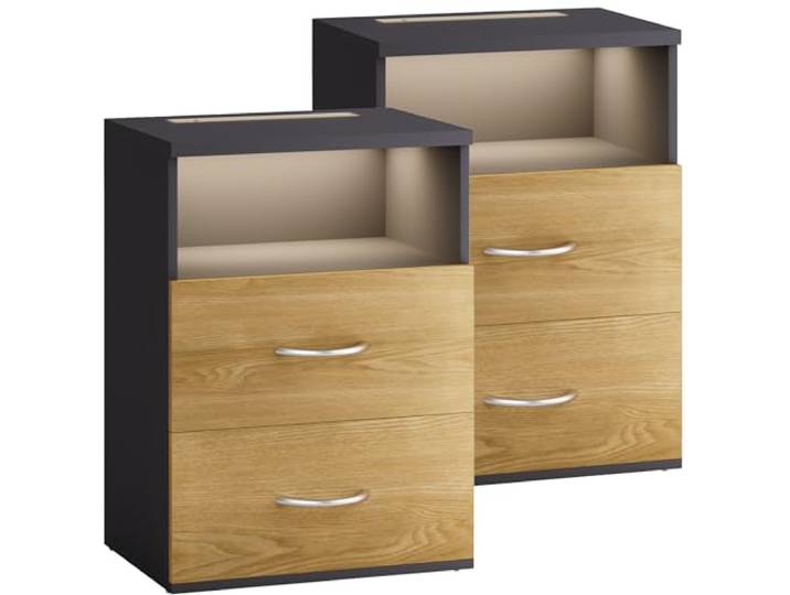 CASARIA 2X Nachttisch mit LED Ablagefach Holz Grau 40x28x55 cm, für Boxspringbett, 55cm Komfortable Höhe, Schlafzimmer, Haushalt, Beistelltisch, Dimmbare Beleuchtung, Holz