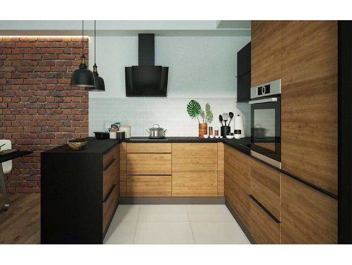 Feldmann-Wohnen Küchenzeile Malmo, (HETTICH Vollauszug Schubladensystem, Gasdruckdämpfer), 285x249x207cm lava / Pembroke - ares black, 12-teilig