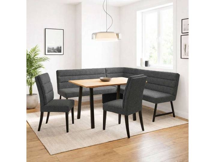 Eckbank GOODPRODUCT Oregon Küchenbank, Polsterbank, Esszimmerbank, 177x140 cm , schwarz (dunkelgrau), B:177cm H:90cm T:140cm, Massivholz, Metall, Polyester, Sitzbänke, Eckbank, Moderne Bank und Farben, Sitzplatzanzahl: 4/5, Frei in Raum stellbar