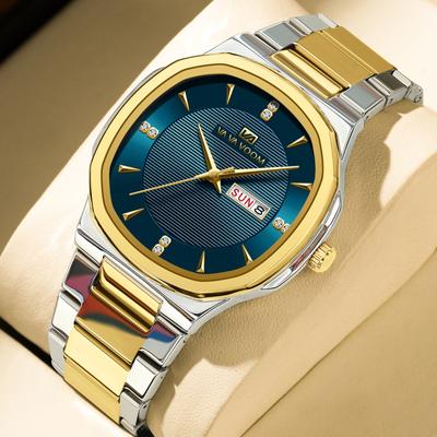 Youfap Market Gold Luxury Brand Men Rhinestone Watches, Stainless Steel Waterproof Quartz Movement Business Watch silver Gold Blue