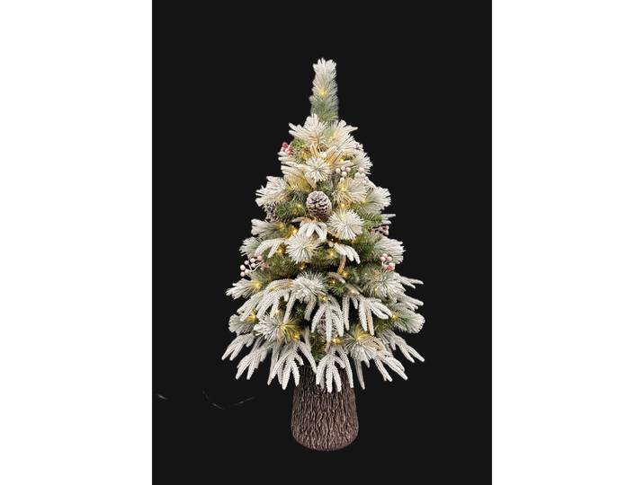 Sapin de Noël lumineux enneigé décoré avec pied tronc H.120 cm