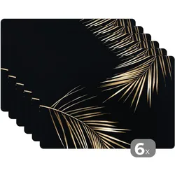 PLATZSETS 6er-Set Blätter - Pflanzen - Gold - Schwarz - Luxus Telleruntersetzer 45x30 cm