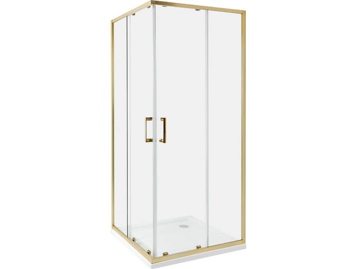 BELIANI Duschkabine Gold aus Sicherheitsglas Aluminium Rahmen Eckeinstieg mit Magnetschloss Doppelte Schiebetüren 80x80x185cm Modernes Design