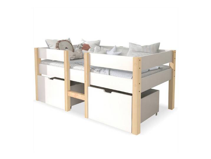 Sweiko Kinderbett, Hochbett mit 2 Schubladen und Rausfallschutz, 90*190cm