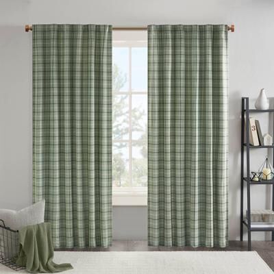 Madison Park Anaheim Woven Plaid Room Darkening Thermal Fleece Lined Single Curtain Panel