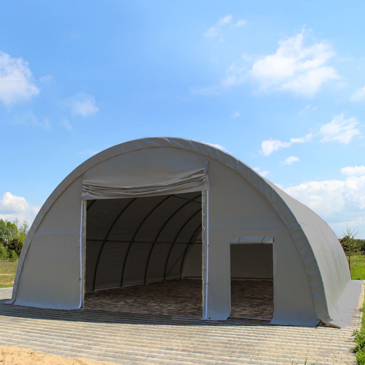 TOOLPORT 9,15x20m Rundbogenhalle, PRIMEtex-Plane, grau, mit Statik - (379013)