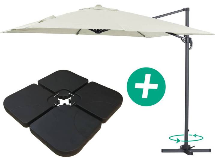 Parasol jardin déporté Alu Sun 3 - Carré - 3 x 3 m - Ecru - Dalles incluses