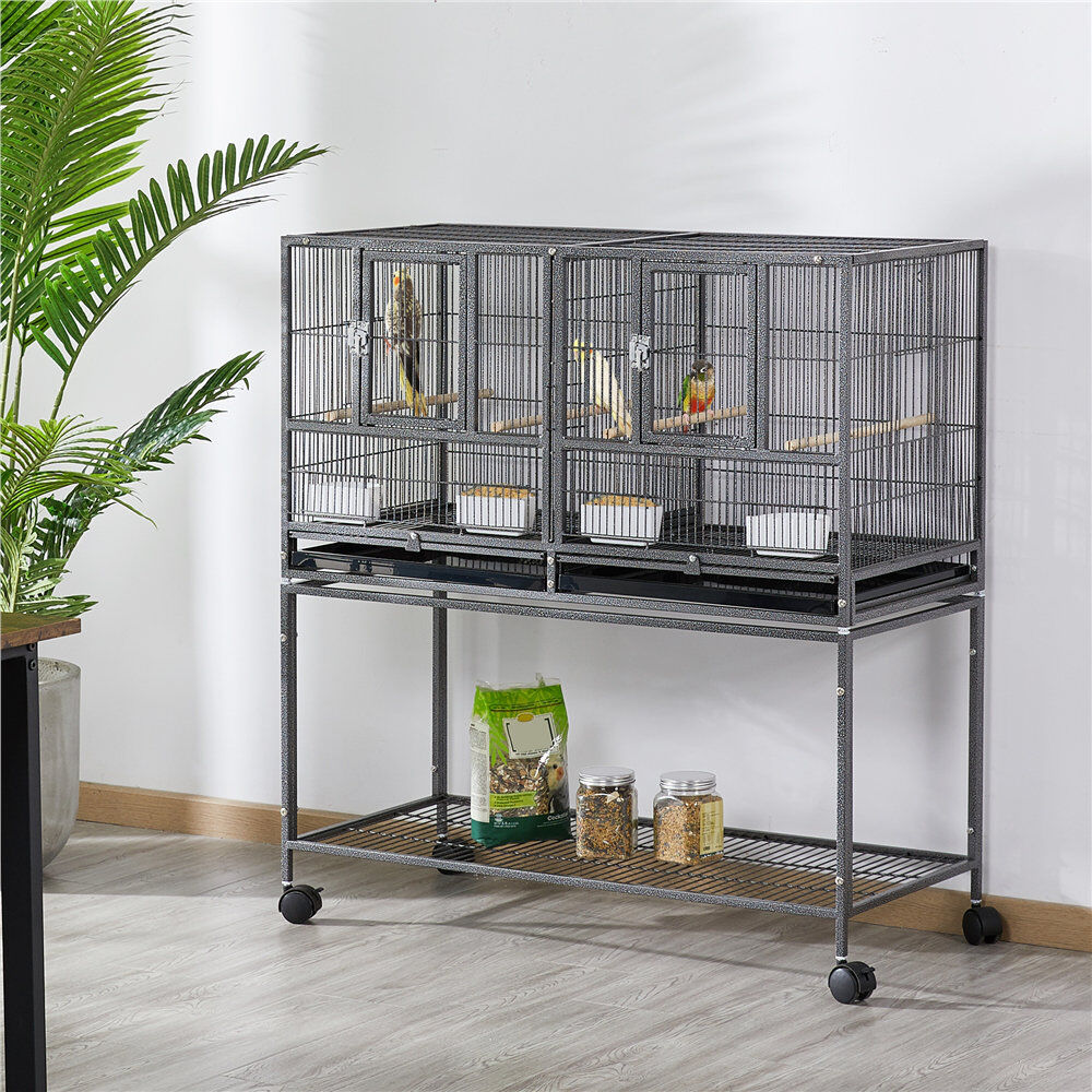 Yaheetech 105cm Iron Flat Top Floor Bird Cage with Wheels Black 105cm H X 95.5cm W X 45.5cm D