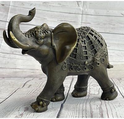 Bronzhaus Indian Elephant Bronze Metal Figurine Sculpture Decor Signed Original 8.5 Inches X 12 Inches