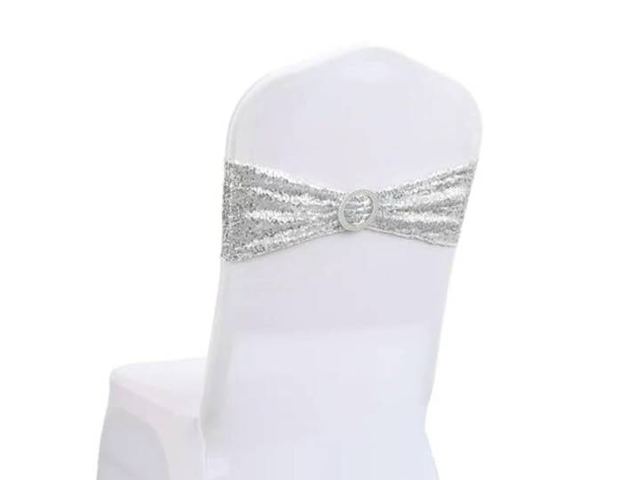 HIPdudRTG Satinbänder mit Schleifen für Stühle, 10 50 Stück Pailletten-Stuhlschärpen for Party, Abendessen, Bankett(Silver,50pcs)