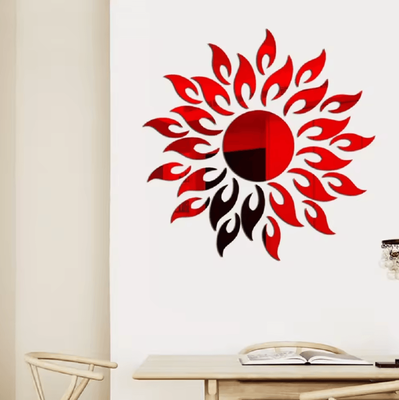 Inspire Curations Sunflower Acrylic Mirror Wall Sticker Self Adhesive 3D Floral Decor red