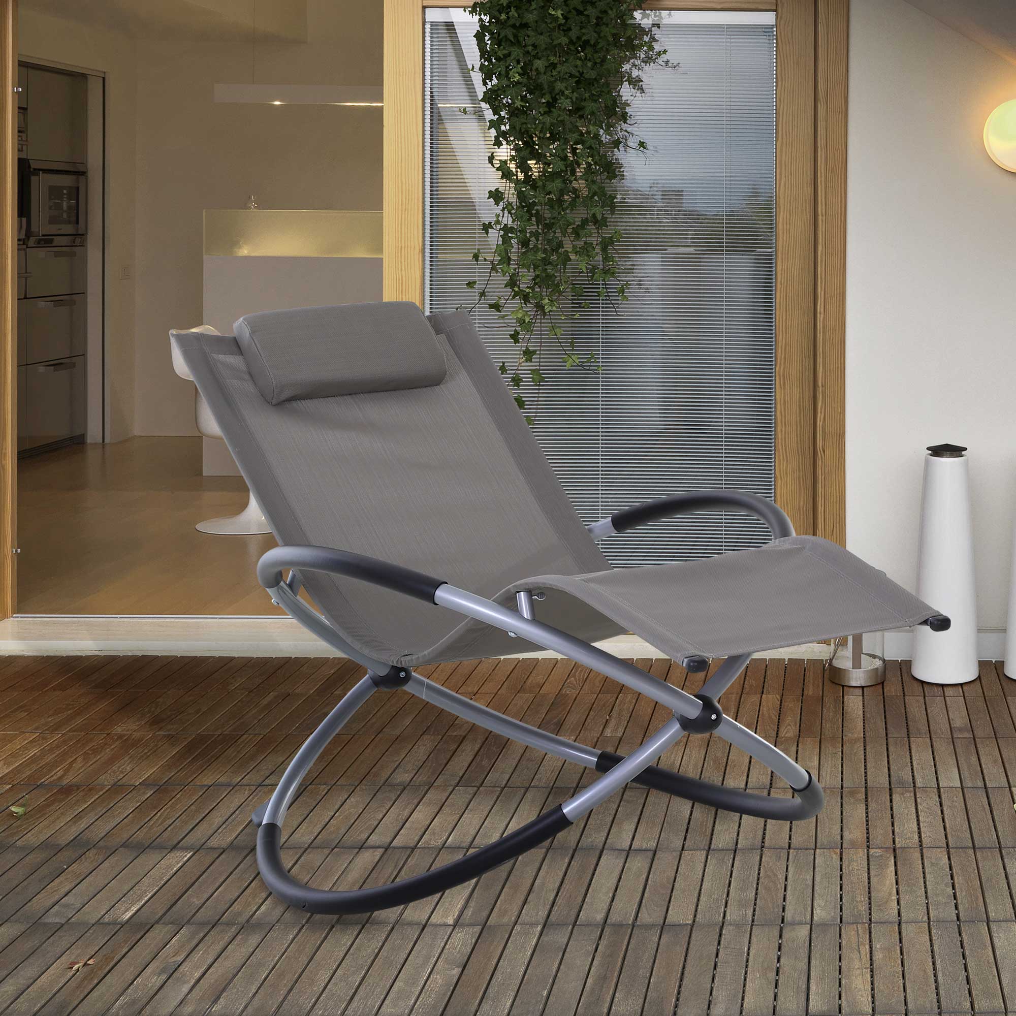 Outsunny Sedia Sdraio a Dondolo Moderno per Interni ed Esterni Texteline 154x80x84cm Grigio Aosom