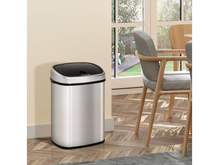 HOMCOM Poubelle Automatique avec Capteur Infrarouge 48L Argent L40,5 x l29,5 x H57 cm