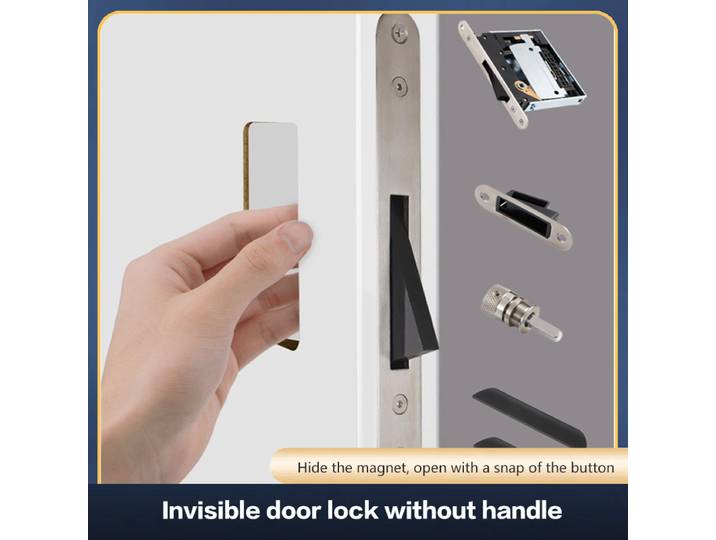 Serrure de porte Invisible, ouverture extérieure cachée, poignée de porte en bois, poignée de porte magnétique silencieuse, poignée foncée, noyau de serrure intérieure
