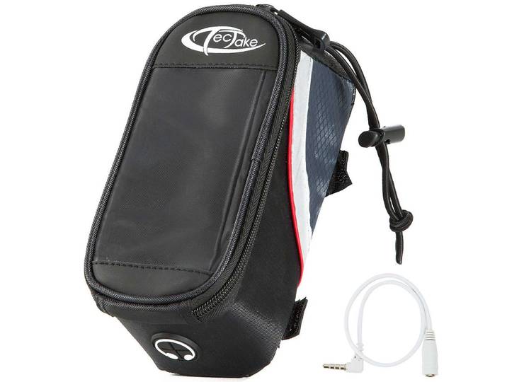 Étui a vélo pour cadre de vélo, Imperméable - 18 x 8,5 x 8,5 cm, gris/noir/rouge