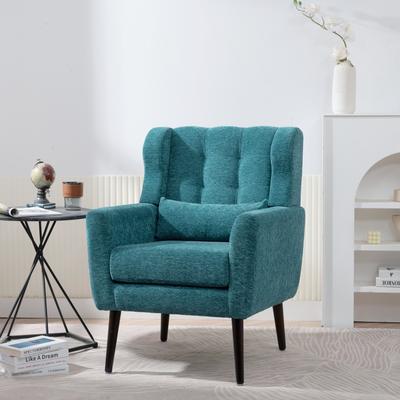 GREATPLANINC Chenille Fabric Upholstered Accent Chair, Ergonomic Single Sofa Chair, Reading Armchair with Waist Pillow Backrest & Wood Legs