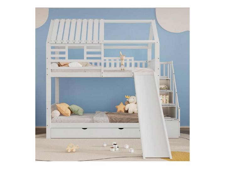 LuxusKollektion Etagenbett Etagenbett mit Treppe & Rutsche 90x200 (1-St)