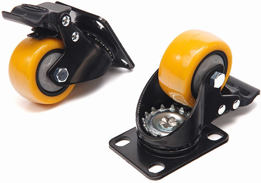 HBM Professionale Ruota girevole da 50 mm con piastra d'appoggio e freno - 50 KG 4 pezzi