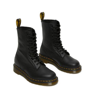 Stiefel DR. MARTENS "1490 Virginia", Damen, Gr. 41, Leder Textil, schwarz, Schuhe Stiefel, 20-Loch Schnürboots mit logobedruckter Anziehlasche