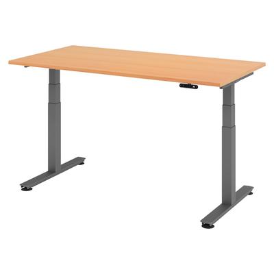 bümö elektrisch höhenverstellbarer Schreibtisch 160x80 cm in Buche, Gestell in graphit - Stehschreibtisch höhenverstellbar mit Memory-Steuerung,