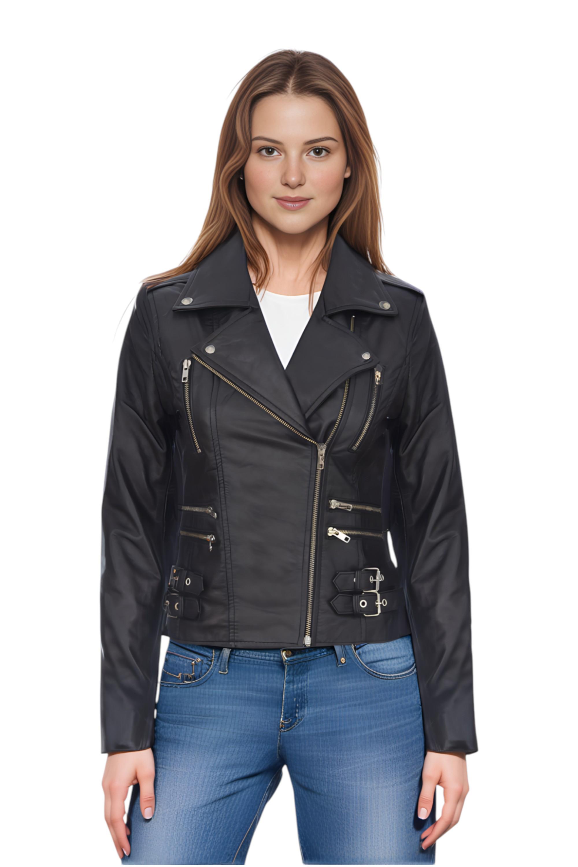 Damen Leder Schwarz Brando Bikerjacke-Constantia